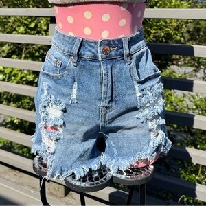 Almost Famous Distressed Denim Festival Shorts - Blue